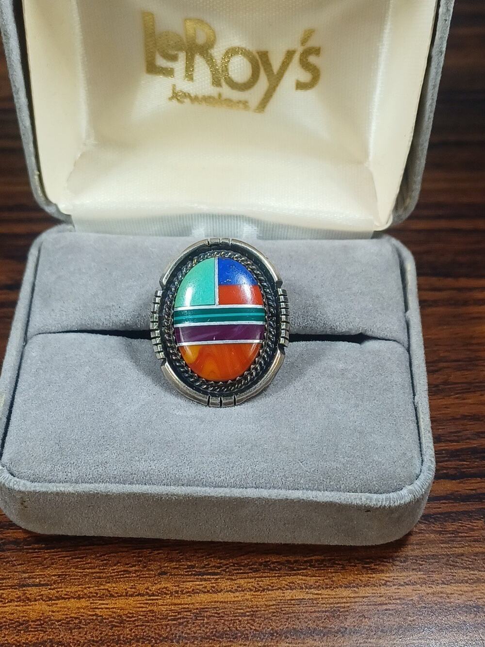Vintage Navajo Native American Western Sterling Silver Inlaid Ring .925 Size 6.5